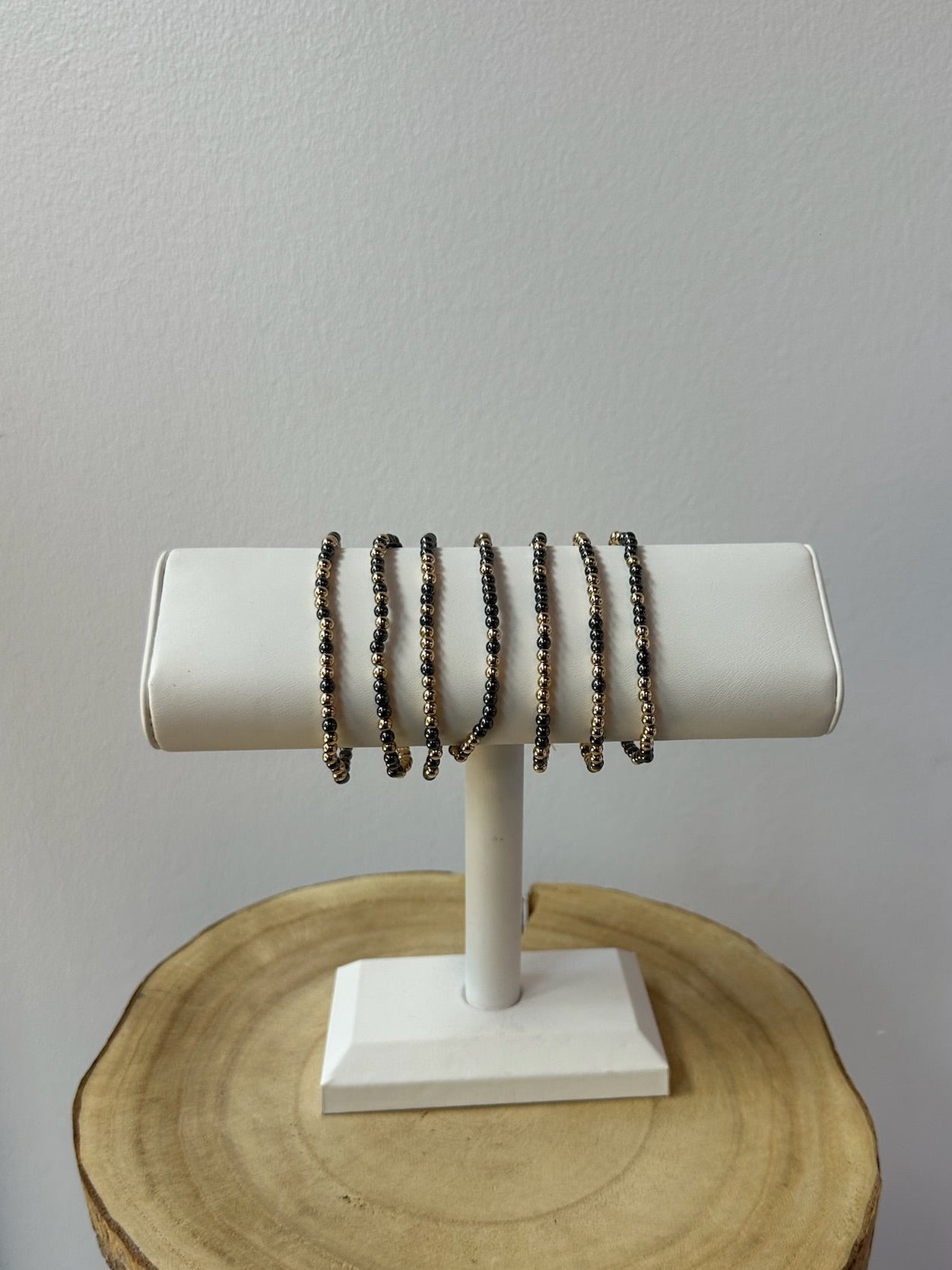 Pewter/Gold Small Bead Bracelet