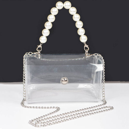 Transparent Pearl Handle Flap Bag