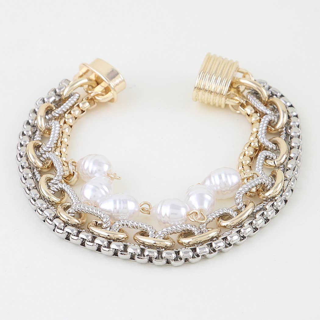 Gold Silver Cubic Zirconia Chain Bracelet
