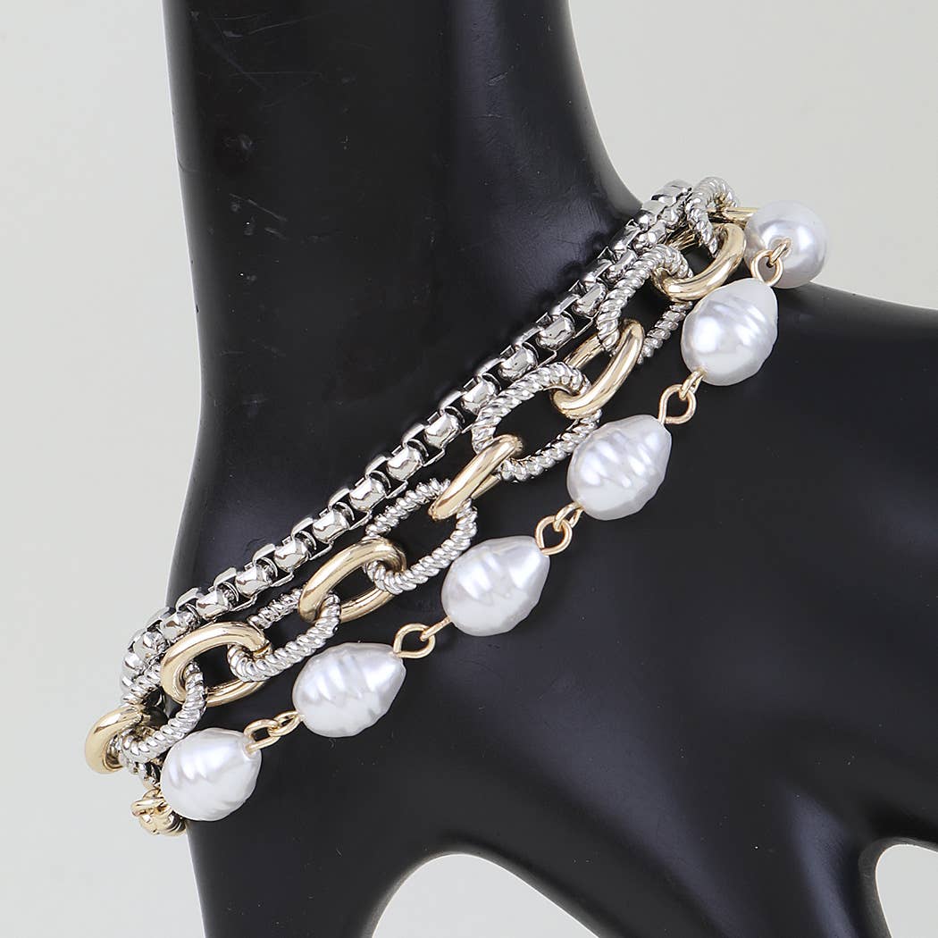 Gold Silver Cubic Zirconia Chain Bracelet