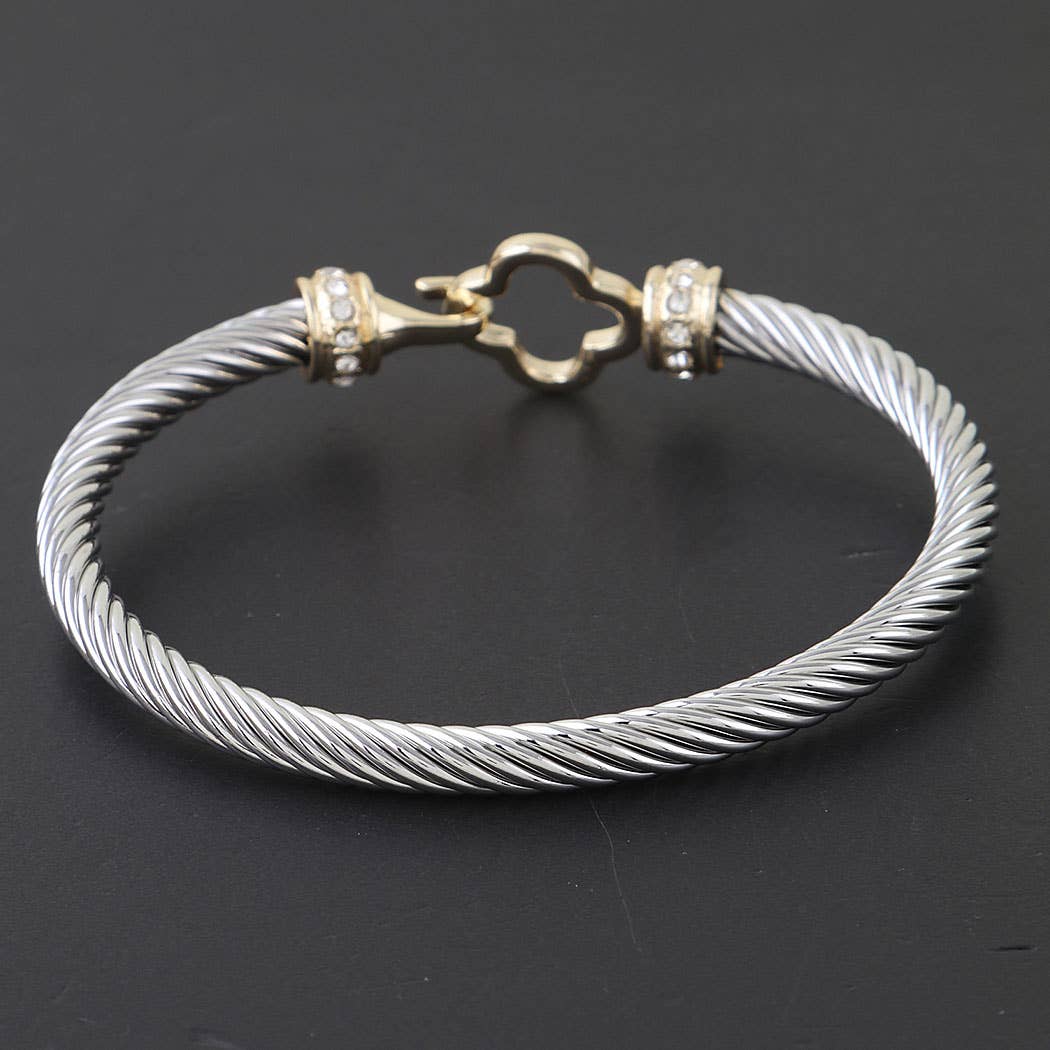 Gold Silver Twisted Clover Toggle Bracelet