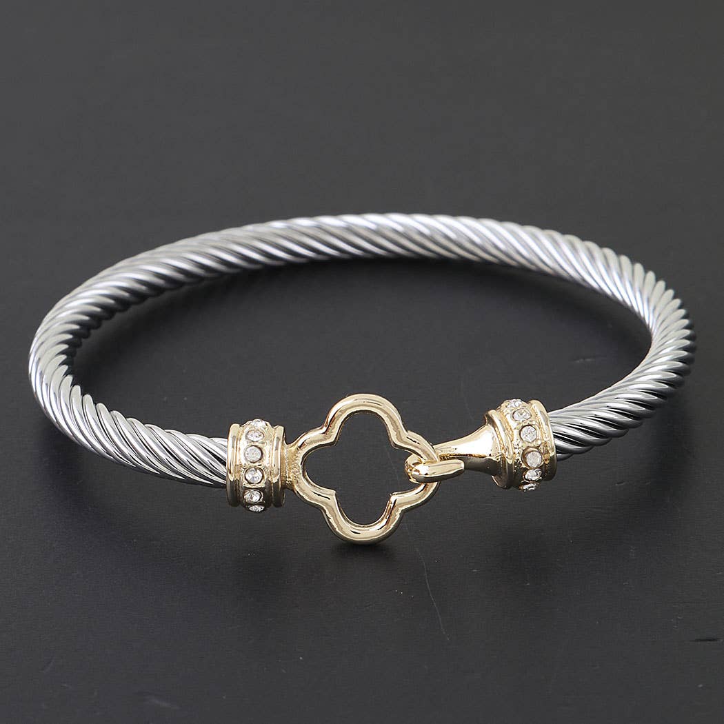 Gold Silver Twisted Clover Toggle Bracelet
