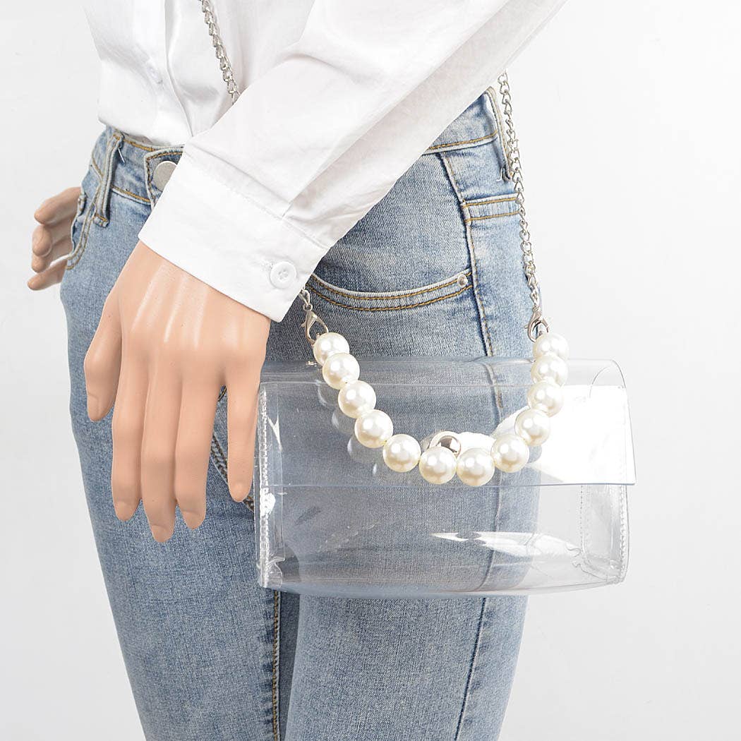 Transparent Pearl Handle Flap Bag