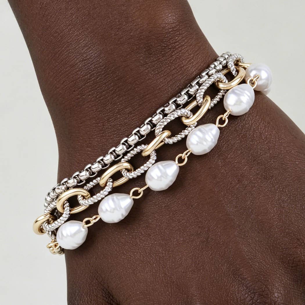 Gold Silver Cubic Zirconia Chain Bracelet