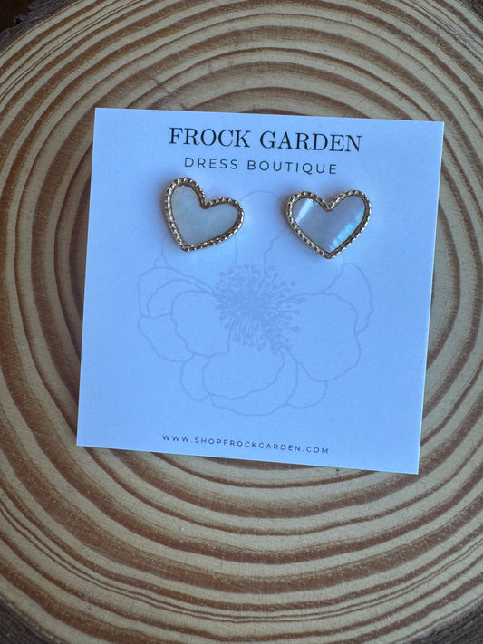 Gold Pearl Heart Earrings
