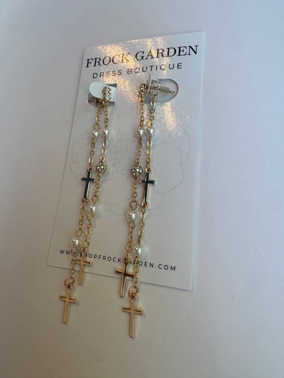 Cross Pearl Front Back Earring