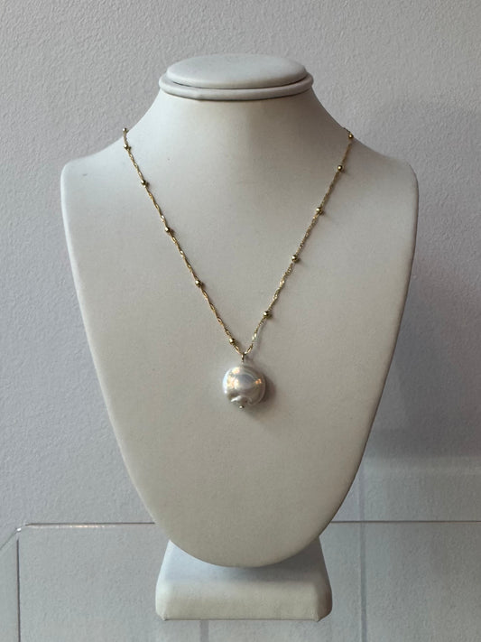 14k Dipped Circular Pearl Necklace