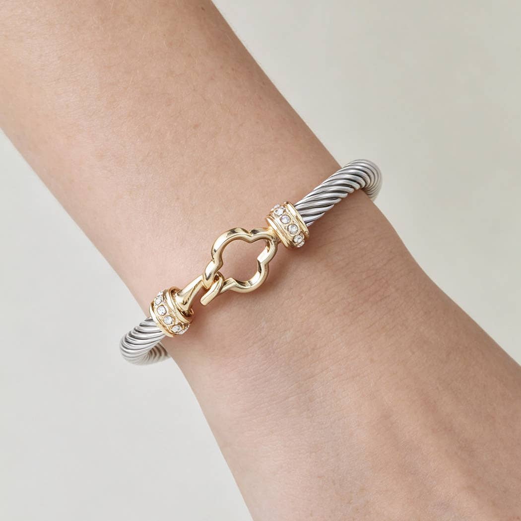Gold Silver Twisted Clover Toggle Bracelet