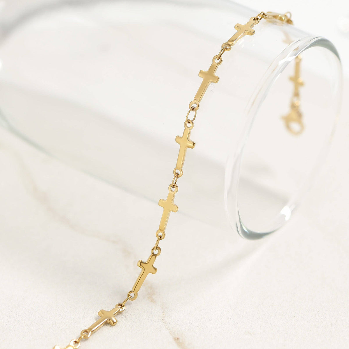 18K Gold Stainless Steel Cross Chain Bracelet