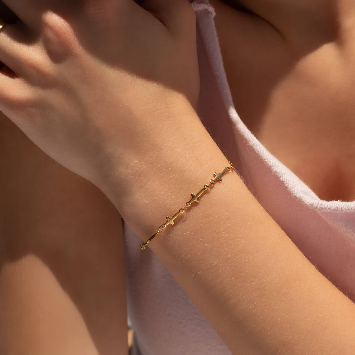 18K Gold Stainless Steel Cross Chain Bracelet