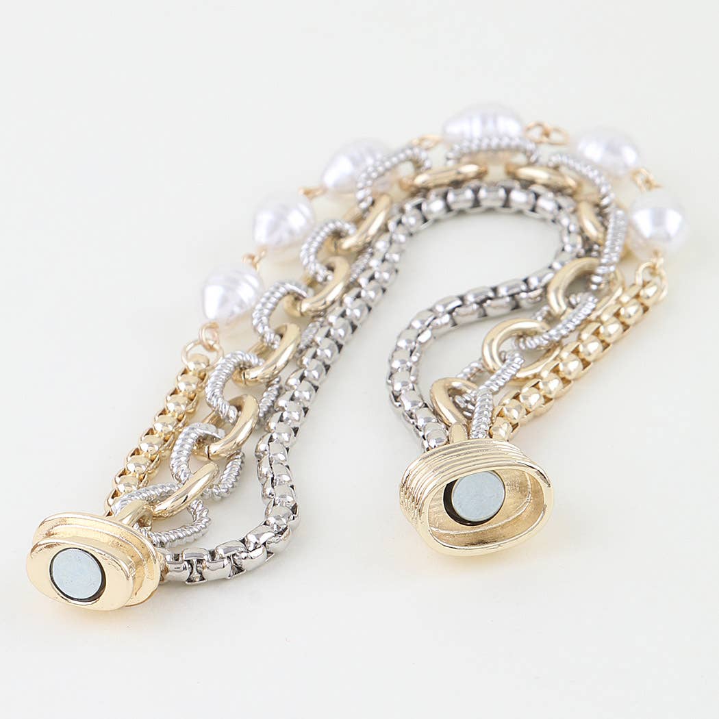Gold Silver Cubic Zirconia Chain Bracelet