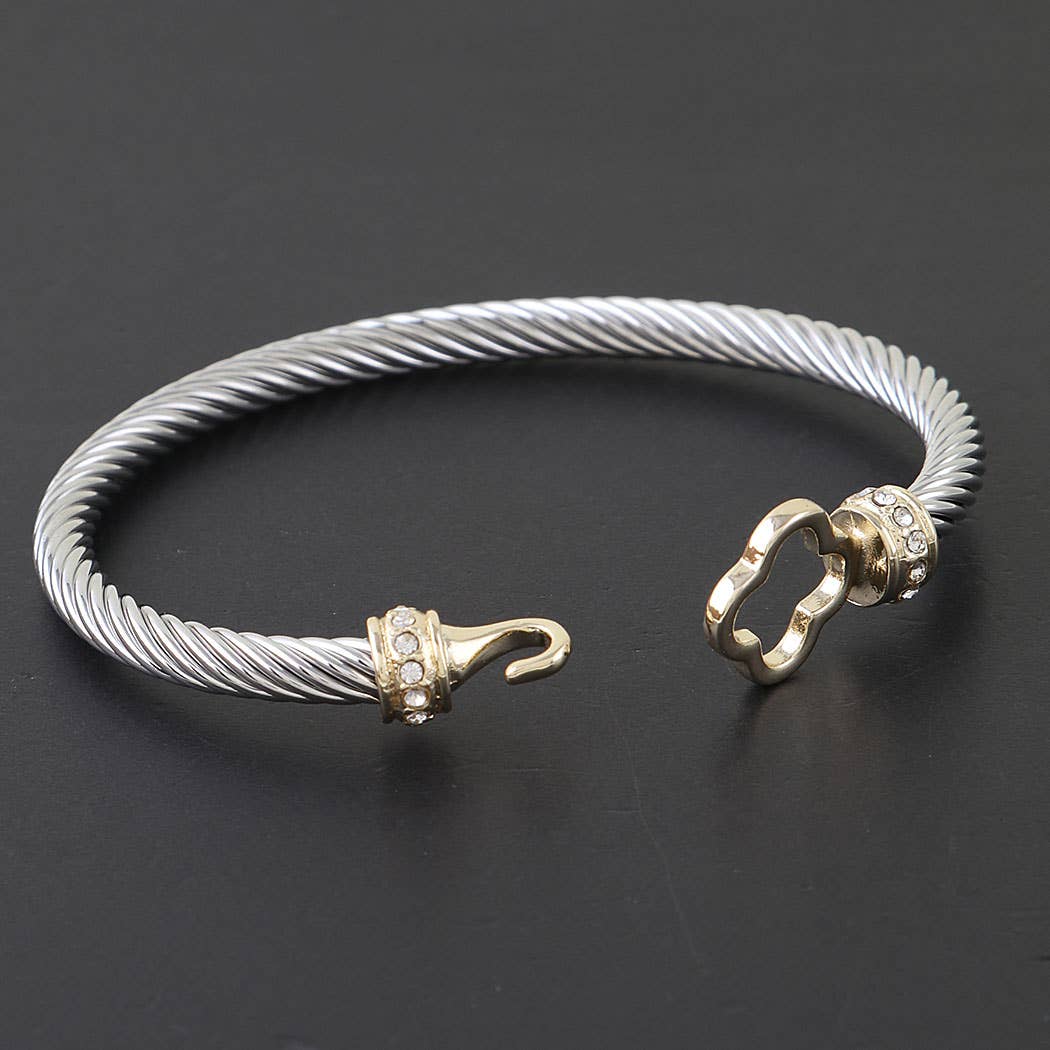 Gold Silver Twisted Clover Toggle Bracelet